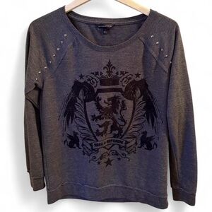 Rock & Republic Women’s Gray Crest Graphic Studded Sweatshirt EUC